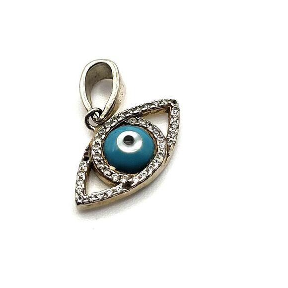 925 Stamped Bohemian Evil Eye Eyeball Pendant .75in missing stones - Picture 1 of 3